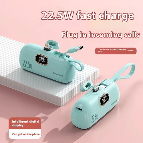 KC Mini Capsule Power Bank 22.5W Fast Charge - 5000mAh Built-in Cable Portable Charger