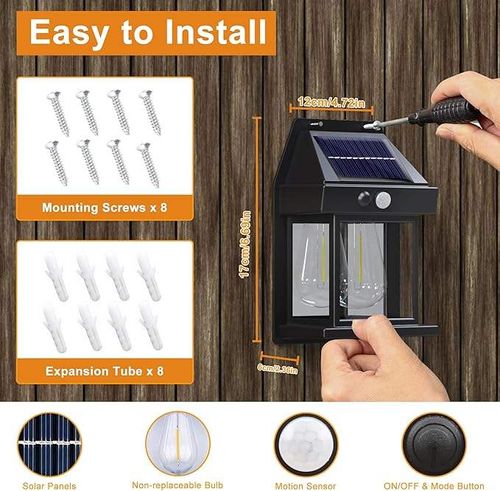 Solar Tungsten Outdoor Wall Light - Dusk-Auto-On + Motion Sensor for Garden & Villa