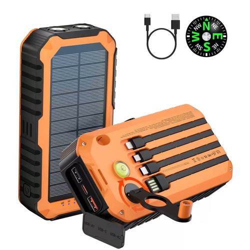 20000mAh Solar & Hand-Crank Power Bank - Fast Charge with Built-in Cables!
