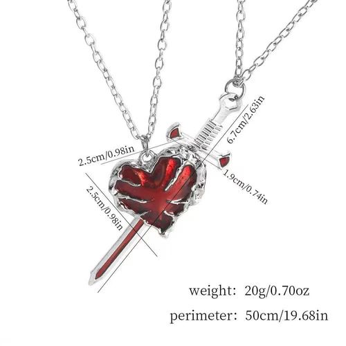 New Couples Sword & Liquid Heart Necklace Set | Unique Heart Pendant Matching Chains