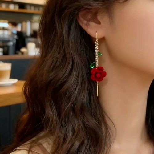New Red Velvet Rose Earrings for Women - Trendy Dangle Earrings Luxury Slimming Face Jewelry ✨