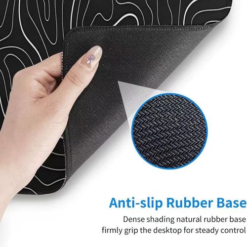 Gaming Mouse Pad Large Size - Minimalist Black White Contour Lines Desk Mat for Gamers & Work