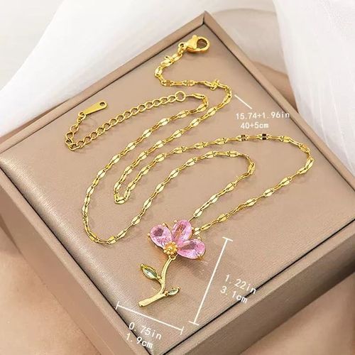 Retro Titanium Steel Zircon Flower Necklace | Chic Sparkle for Elegant Looks