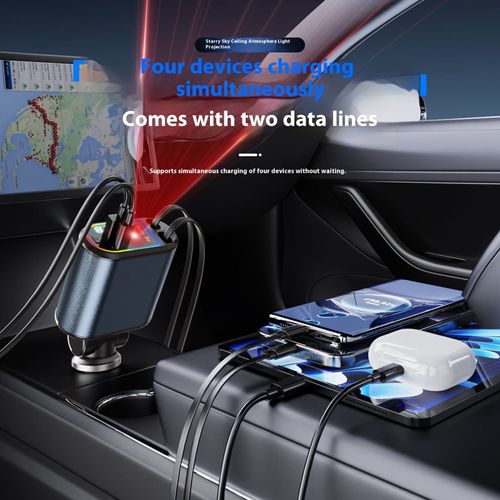120W C9 Star Projector Car Charger: 4-Port Retractable & Digital Display ✨