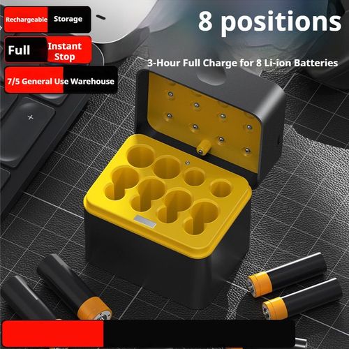 ⚡Rechargeable Battery Case, 8 Charging Compartments, WIth  4  AA Batteries + 4  AAA Batteries🔥