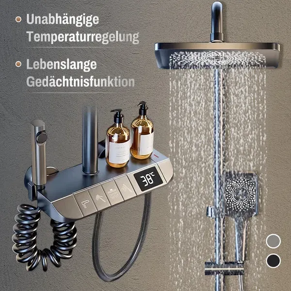 Intelligent pressure-increasing thermostatic shower set with digital display