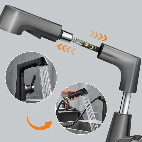 1 Hole Bathroom Faucet with Pull out Sprayer