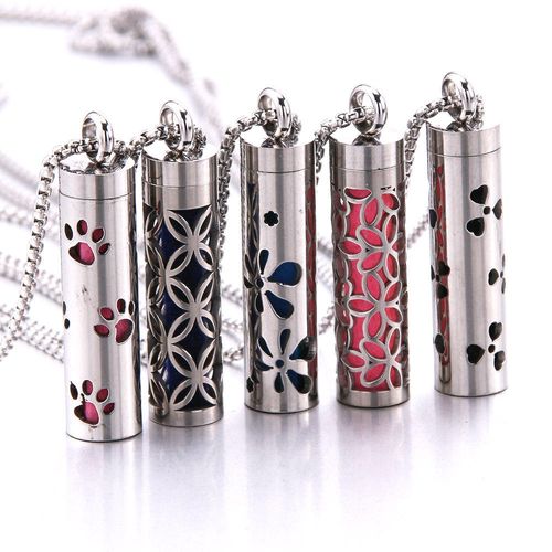 Stainless Steel Perfume Diffuser Necklace Hollow Out Yoga Pendant Aromatherapy Jewelry Essential Oil Container for Women Men