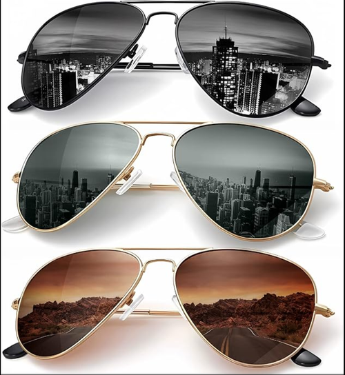 3 pack Classic Aviator Sunglasses for Men Women Driving Sun glasses Polarized Lens UV Blocking