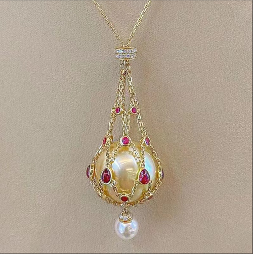 High-end clavicle chain pearl mesh pendant necklace