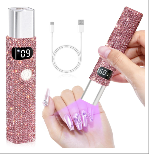 Flash Cure Handheld UV Light for Gel Nails Mini LED Nail Lamp Rechargeable Portable Nail Dryer Fast Curing DIY Pink Diamond