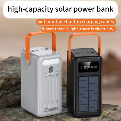 Banco de energia solar móvel de grande capacidade de 150000 mAh com cabo de dados integrado