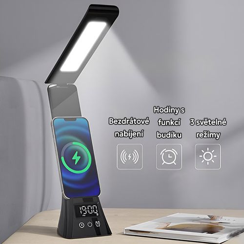3-in-1 charging station + lamp + clock