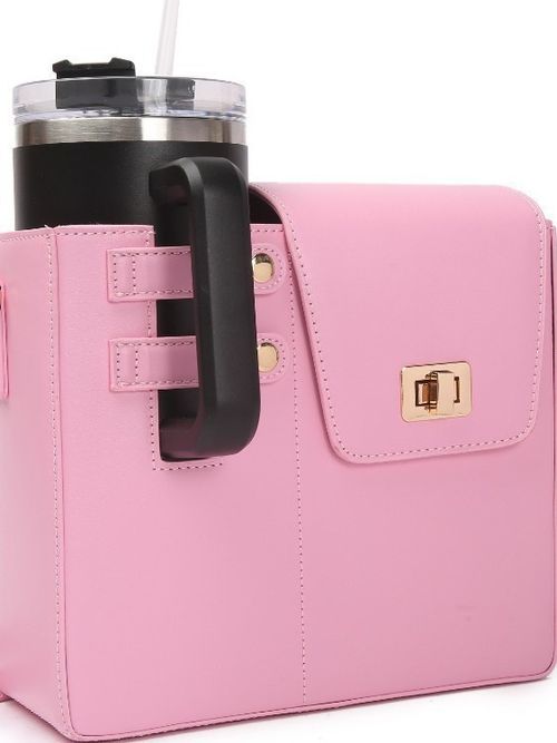 Pink Crossbody Bag: Cup Slot + Stylish Details