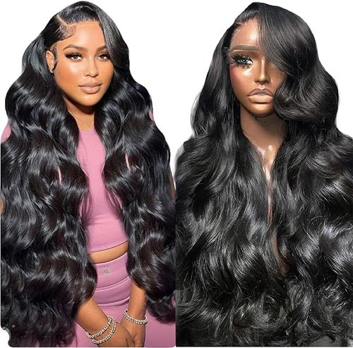 13x6 HD Lace Front Body Wave Human Hair Wig - 200 Density Glueless Pre-Plucked with Baby Hair, 30inch Natural Black