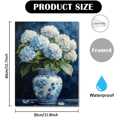 Wooden frame canvas painting, fashionable embroidered ball flower bottle, canvas art print, wrapped canvas painting for modern living room, bedroom, office, and coffee shop wall decoration