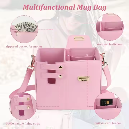 Pink Crossbody Bag: Cup Slot + Stylish Details