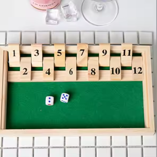 Shut the Box Game 12 Numbers Wooden Dice Game for Kids and Adults 2 Players and up