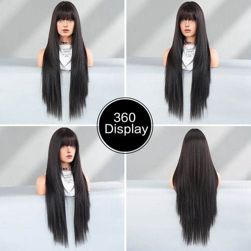 Long Black Wig with Bangs, Transform Your Look