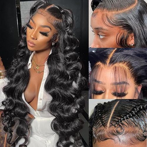 13x6 HD Lace Front Body Wave Human Hair Wig - 200 Density Glueless Pre-Plucked with Baby Hair, 30inch Natural Black