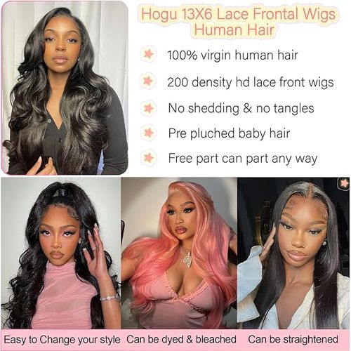 13x6 HD Lace Front Body Wave Human Hair Wig - 200 Density Glueless Pre-Plucked with Baby Hair, 30inch Natural Black