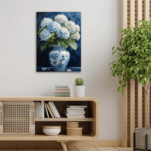 Wooden frame canvas painting, fashionable embroidered ball flower bottle, canvas art print, wrapped canvas painting for modern living room, bedroom, office, and coffee shop wall decoration