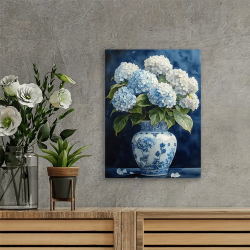 Wooden frame canvas painting, fashionable embroidered ball flower bottle, canvas art print, wrapped canvas painting for modern living room, bedroom, office, and coffee shop wall decoration