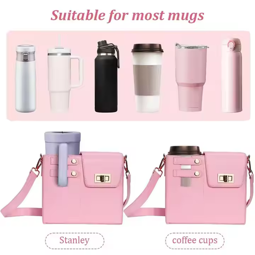 Pink Crossbody Bag: Cup Slot + Stylish Details