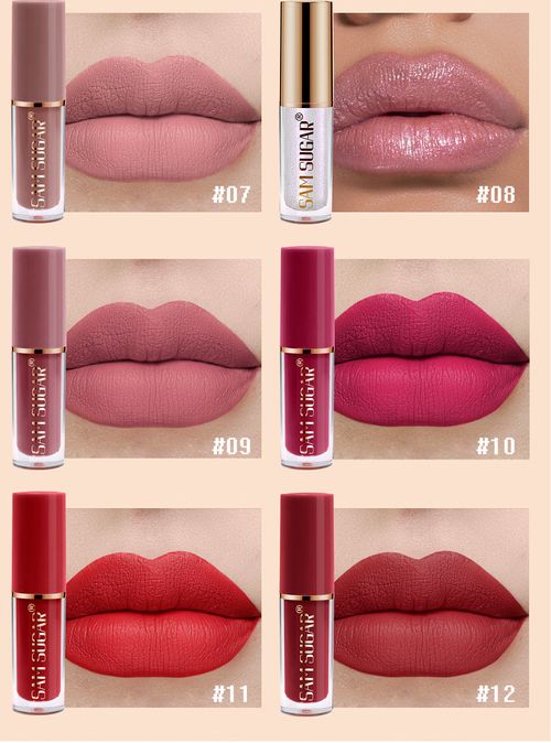 SAM SUGAR 12 Color Book Lip Gloss Set Beads Matte Velvet Not Easy to Stain Cup Lipstick Glaze Lipstick