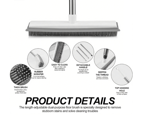 Pet Hair Rubber Broom with Squeegee for Floors