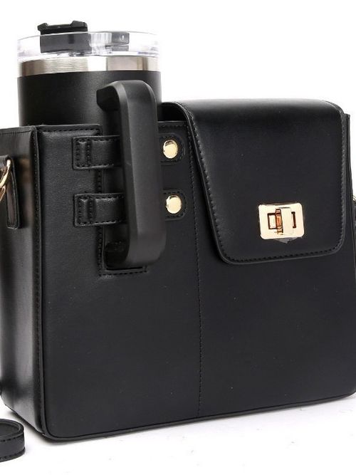 Pink Crossbody Bag: Cup Slot + Stylish Details