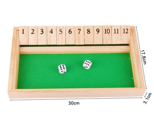 Shut the Box Game 12 Numbers Wooden Dice Game for Kids and Adults 2 Players and up