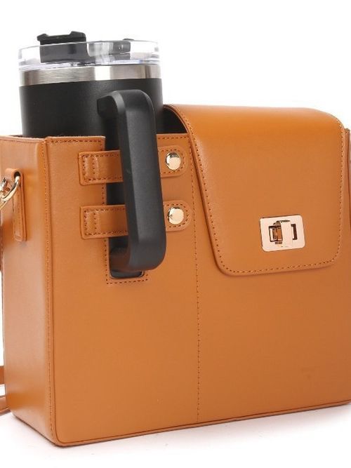 Pink Crossbody Bag: Cup Slot + Stylish Details