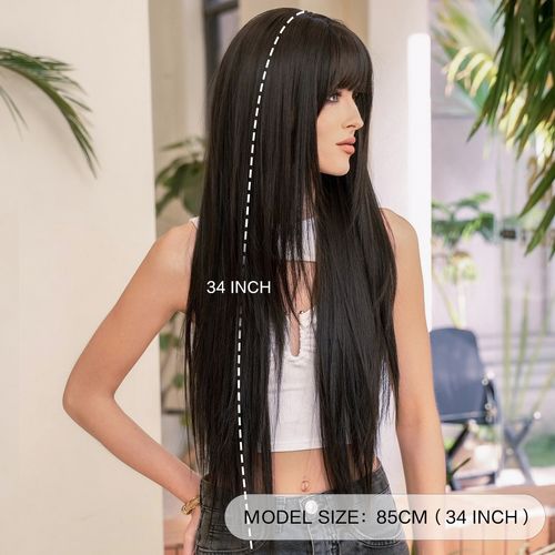 Long Black Wig with Bangs, Transform Your Look