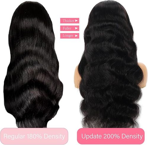 13x6 HD Lace Front Body Wave Human Hair Wig - 200 Density Glueless Pre-Plucked with Baby Hair, 30inch Natural Black