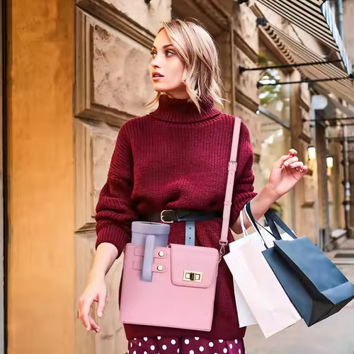 Pink Crossbody Bag: Cup Slot + Stylish Details