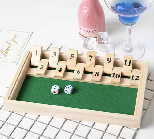 Shut the Box Game 12 Numbers Wooden Dice Game for Kids and Adults 2 Players and up