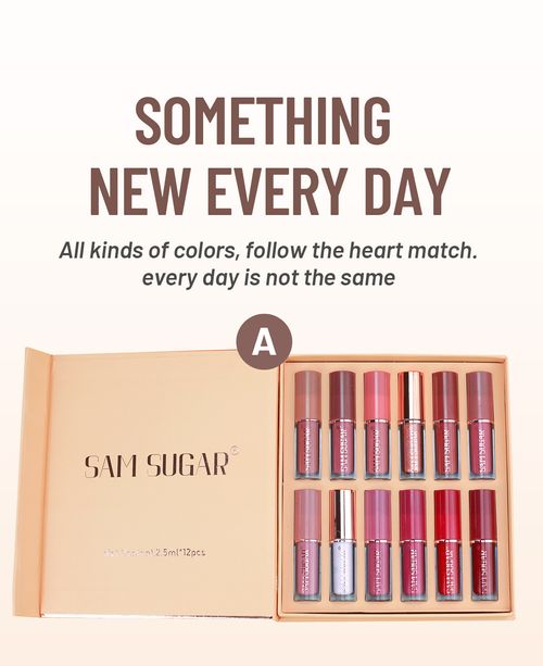 SAM SUGAR 12 Color Book Lip Gloss Set Beads Matte Velvet Not Easy to Stain Cup Lipstick Glaze Lipstick
