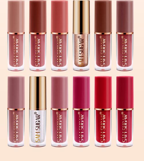 SAM SUGAR 12 Color Book Lip Gloss Set Beads Matte Velvet Not Easy to Stain Cup Lipstick Glaze Lipstick