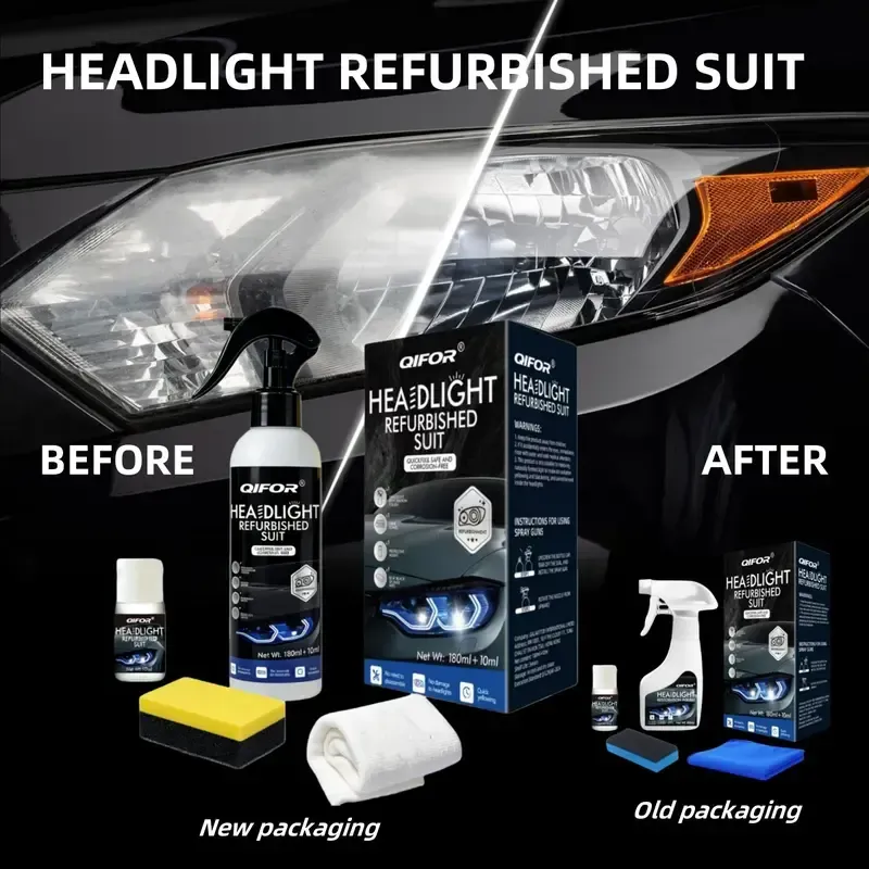 🚗QIFOR Automotive Headlamp Restoration Fluid Kit (Polishing Agent 100ml + Protective Agent 20ml + Sponge ×1 + Towel ×1) , oxidized and yellowed automotive headlamps, blurring enhanced crystalline coating refurbisher