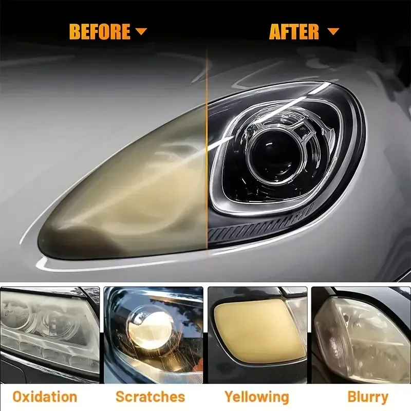 🚗QIFOR Automotive Headlamp Restoration Fluid Kit (Polishing Agent 100ml + Protective Agent 20ml + Sponge ×1 + Towel ×1) , oxidized and yellowed automotive headlamps, blurring enhanced crystalline coating refurbisher