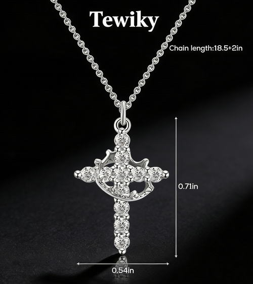 「👑Crown & ✟Cross Pendant Necklace | Light Luxury Multi-Hue Design for Daily & Occasional Elegance」