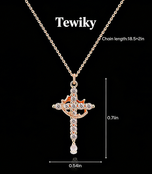 「👑Crown & ✟Cross Pendant Necklace | Light Luxury Multi-Hue Design for Daily & Occasional Elegance」