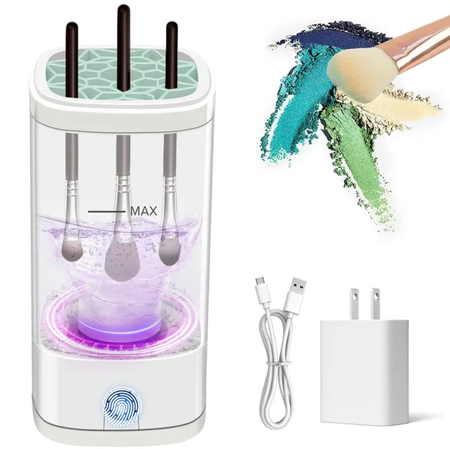 Women's Portable Electric Makeup Brush Cleaner Machine - Multi-Functional Automatic Spinning Washer for Makeup Cleaning, Small Compact, Upright Holder, Deep Cleaning All-Size Brushes & Sponges