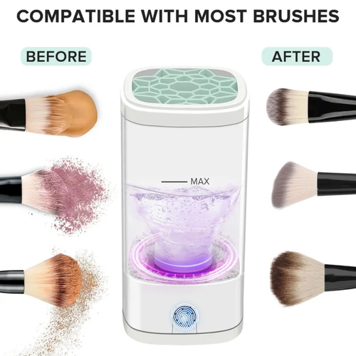 Women's Portable Electric Makeup Brush Cleaner Machine - Multi-Functional Automatic Spinning Washer for Makeup Cleaning, Small Compact, Upright Holder, Deep Cleaning All-Size Brushes & Sponges