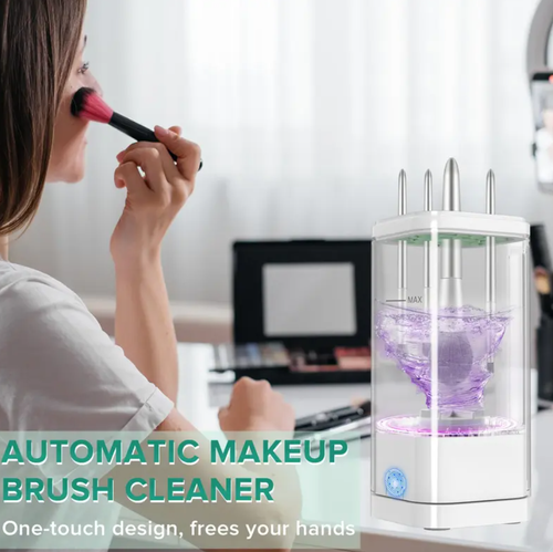 Women's Portable Electric Makeup Brush Cleaner Machine - Multi-Functional Automatic Spinning Washer for Makeup Cleaning, Small Compact, Upright Holder, Deep Cleaning All-Size Brushes & Sponges