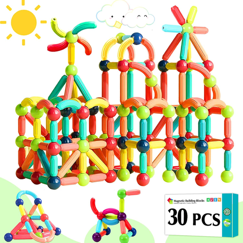 128PCS Magnetic Toys Building Blocks Kids Toddler Boys Girls Balls Rods Building Tiles