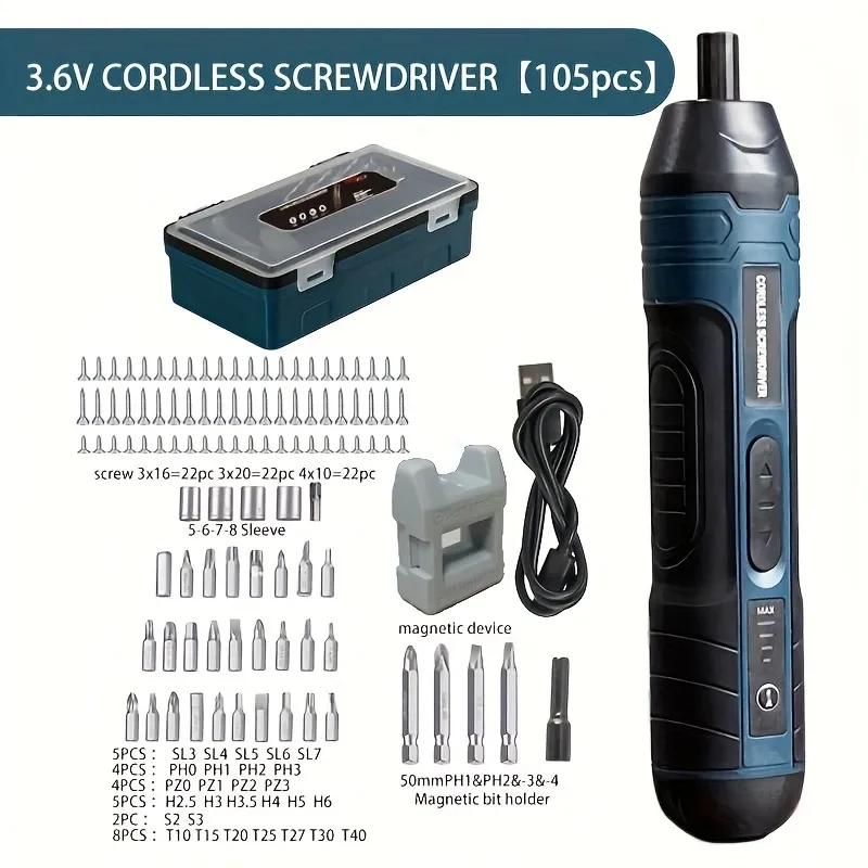 Torque Electric Screwdriver Cordless Electric Screwdriver Set, Adjustable Torque, 4 Torque Settings  Small Multifunctional Disassembly and Tightening Tool, with LED Light