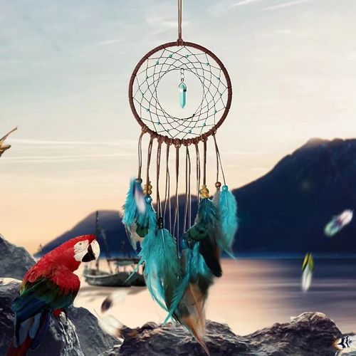 Handmade Blue Feather Dream catcher Circular Net Wall Hanging Ornaments Craft Home Decor