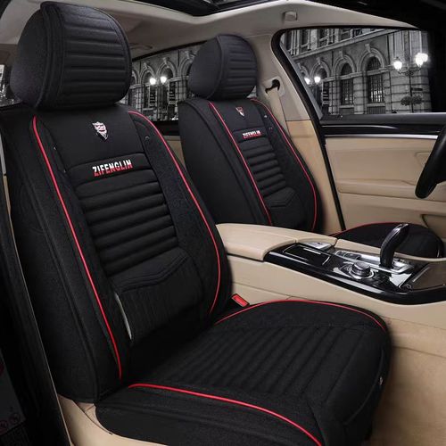Full Coverage Healthy And Pollution-Free Flax Materials Chinese Embroidery Technology Unfading 5 Seats Modern Style Color Block Linen Truck Seat Cover
